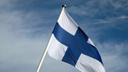 Finnland Flagge, finnische Flagge, Fahne, Wind, blaue, weiß, blauer Himmel, Himmel, National,...