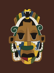 Mayan totem mask, Hawaiian or traditional African mask. Vector illustration in a modern style.