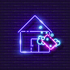 Clean house neon sign. Vector illustration for design. Cleaning service concept.