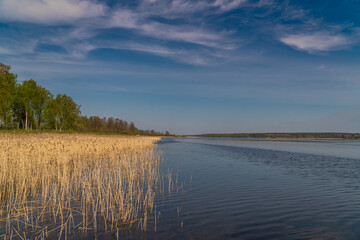 Russia. May 15, 2021. Morning spring landscape on Sukhodolsky lake.