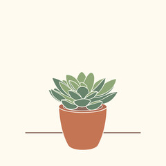 Succulent pot plant vector illustration on ecru white background.