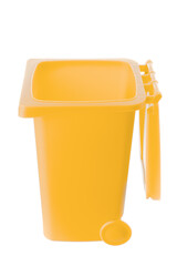 Plastic yellow trash can isolated on white background