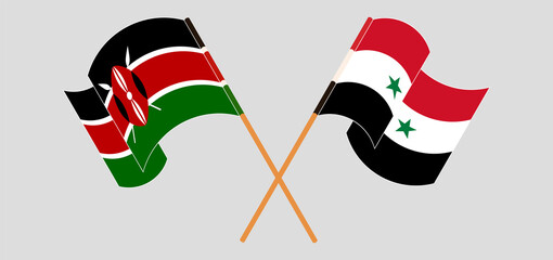 Crossed and waving flags of Kenya and Syria