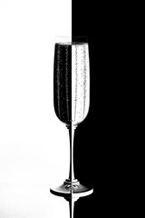 glass of champagne on black