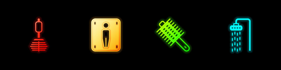 Set Toilet brush, Male toilet, Hairbrush and Shower icon. Vector