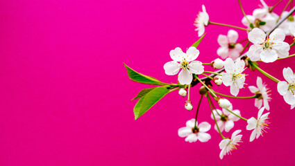 Blooming cherry branch. Spring white flowers. Wine tree in bloom.