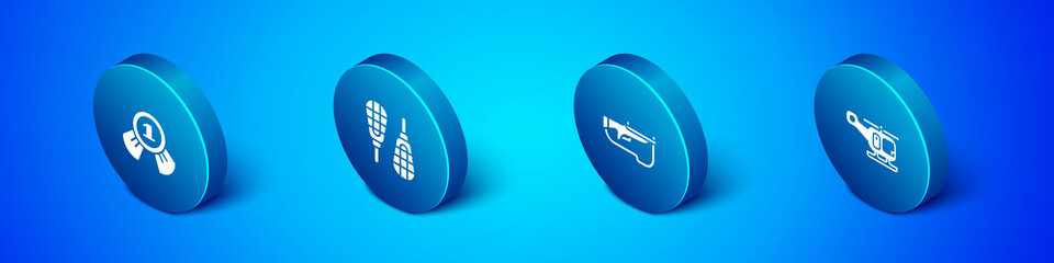 Set Isometric Medal, Biathlon rifle, Rescue helicopter and Snowshoes icon. Vector