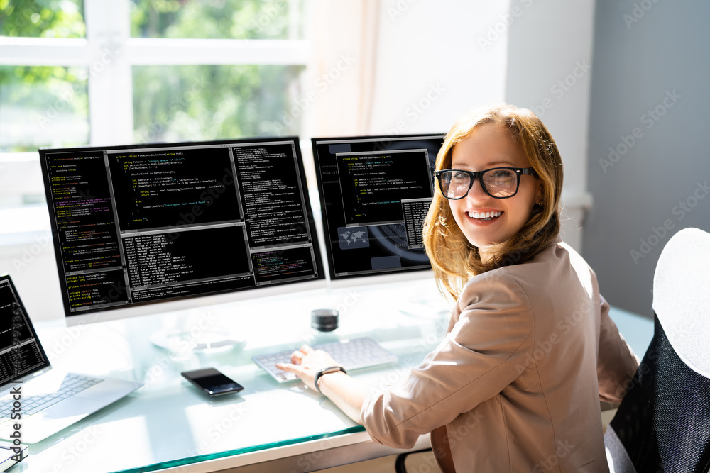 Poster Programmer Woman Coding On Computer