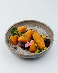 delicious breakfast on a plate on a white background