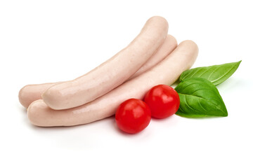 Traditional German chicken sausage, isolated on white background. High resolution image.
