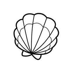 Scallop shell outlined for coloring page isolated on white background