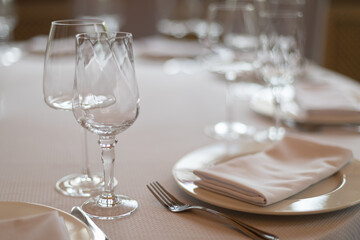Wedding table. Close-up of wine glass