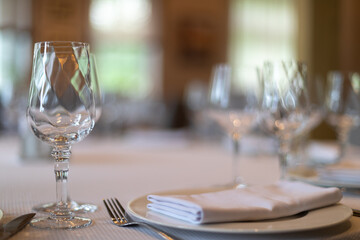 Wedding table. Close-up of wine glass