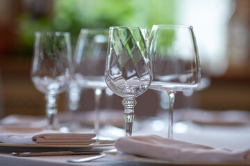Wedding table. Close-up of wine glass