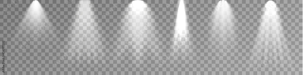 Poster set of spotlight isolated on transparent background. vector glowing light effect with white rays and