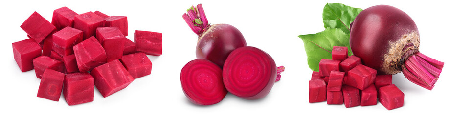 beetroot isolated on white background with full depth of field. Top view. Flat lay. Set or collection