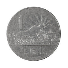 One Leu coin 1966 Romanian money isolated on a white background