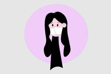 Woman Girl wearing a protective medical mask looking worried. Medical and Health care concept. Flat cartoon character illustration.