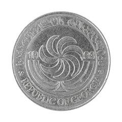Back side 20 Tetri coin Georgian money isolated on a white background