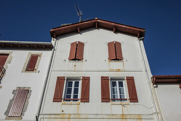 Typical architecture of the southern cities of France: Saint Jean de Luz, Pyrenees-Atlantiques department in southwestern France.