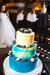 beautiful handmade wedding cake. sweet treats in the restaurant for the guests of the newlyweds. completion of the wedding ceremony. biscuit delicacy