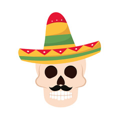 Isolated mexican skull with a traditional hat Vector