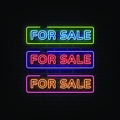 For sale neon signs vector. Design template neon sign