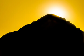 Sun setting behind Mountain, Sunset, Peak, Silhouette