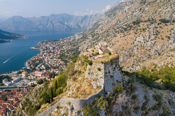 Fototapeta na wymiar Fortress of St. John in Kotor. Montenegro. Powerful zigzag wall
