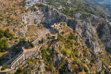 Fortress of St. John in Kotor. Montenegro. Powerful zigzag wall