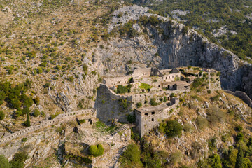 Fortress of St. John in Kotor. Montenegro. Powerful zigzag wall