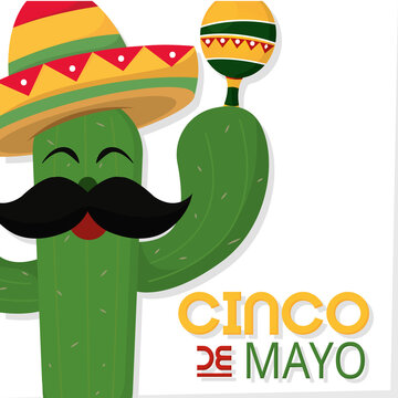 Cinco de mayo poster with a cactus cartoon Vector