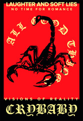 scorpion with slogan Vector design for t-shirt graphics, banner, fashion prints, slogan tees, stickers, flyer, posters and other creative uses