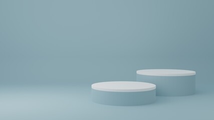 White Product Stand in blue room ,Studio Scene For Product ,minimal design,3D rendering	

