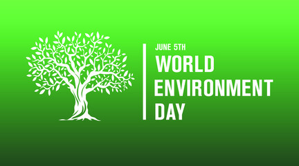 Obraz premium world environment day june 5th modern creative banner, sign, design concept, social media template with white text and tree icon on a green abstract background 
