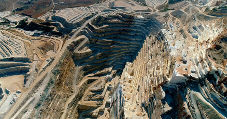 Aerial view with a drone over industrial extraction in carry in Spain. 4K
