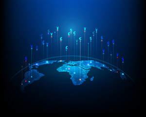 Global network of business and exchange technology abstract illustration