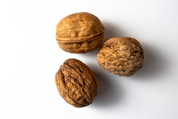 Three Walnuts isolated on white background
