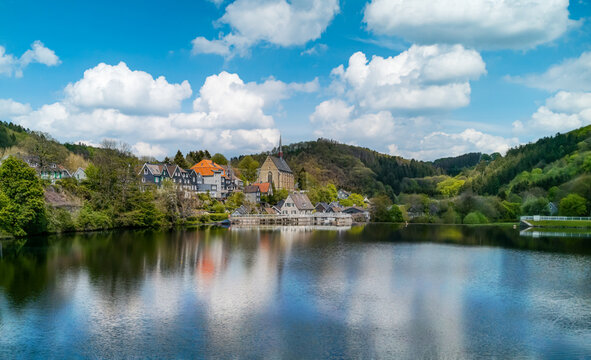 The monastery church Sankt Maria Magdalena in Wuppertal Beyenburg is located behind the Beyenburger reservoir.