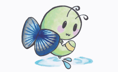 Cute and Funny Watercolor Dragonfly/Butterfly Playing with Water