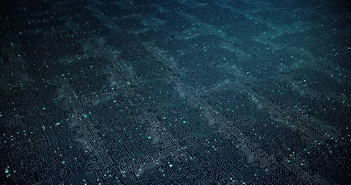 Artificial Intelligence Circuit Board. Transmitting High Speed Data. Computer And Technology Related 4K 3D CG Animation.
