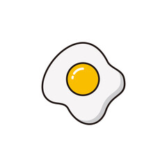 Simple Fried Egg Illustration with Outlined Style Design, Clean Egg Icon Template Vector