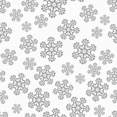 Winter seamless pattern with grey snowflakes on white background. Vector illustration for fabric, textile wallpaper, posters, gift wrapping paper. Christmas vector illustration. Falling snow