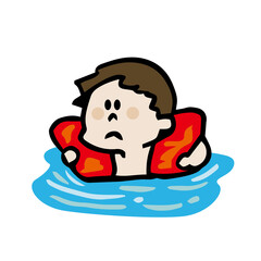 浮き具で浮く男の子