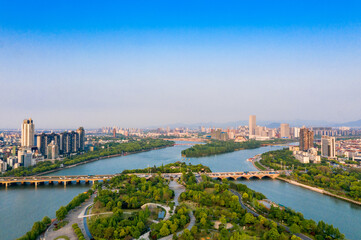Fototapeta na wymiar Urban environment at the intersection of Jinhua River，Yangjiang River and Wuyi River, Jinhua City, Zhejiang Province, China