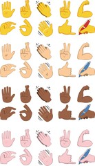 Fototapeta na wymiar Vector illustration of emoticons of various hands with different gestures and in different colors