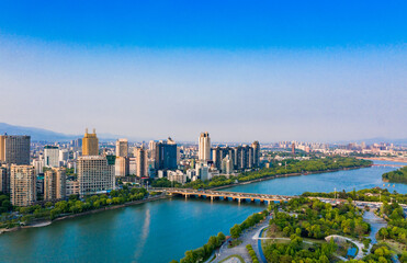 Fototapeta na wymiar Urban environment at the intersection of Jinhua River，Yangjiang River and Wuyi River, Jinhua City, Zhejiang Province, China