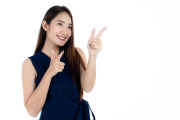 Fototapeta premium Happy Asian woman showing empty space
