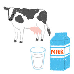 牛乳　牛　北海道　イラスト クレパス　手書き
