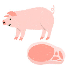 豚肉　養豚　豚　手書き　素材　イラスト 
 - obrazy, fototapety, plakaty